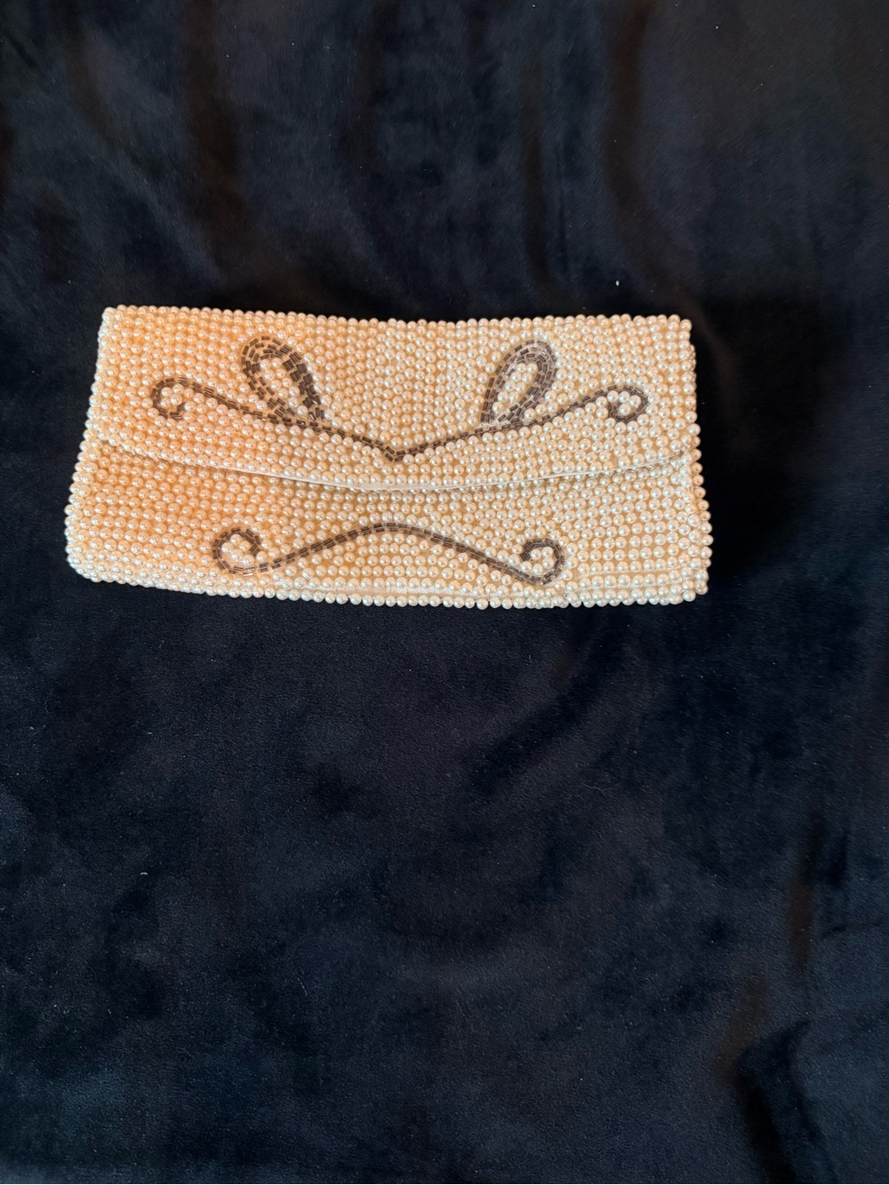 Vintage Made in Japan Cream Faux Pearl Beaded Evening Clutch Bag Purse